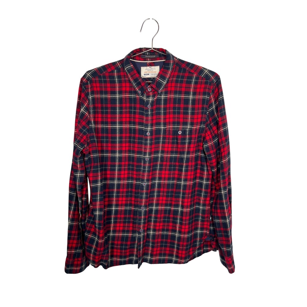 Red Plaid Flannel Slim Fit Button‎ Down Gorpcore Lumberjack Shirt Cotton XL